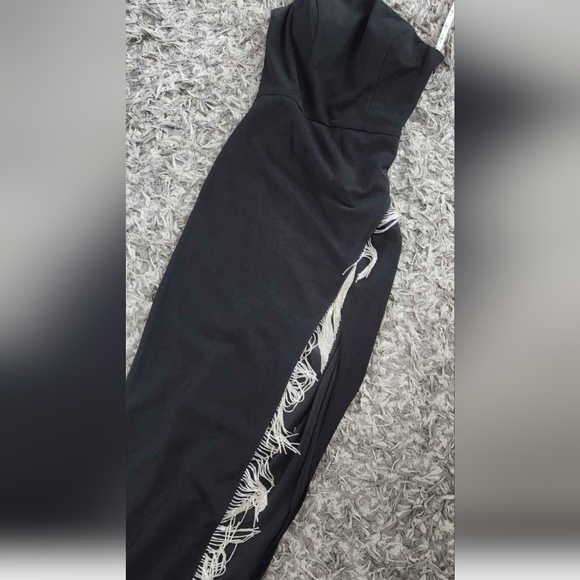 FINAL PRICE⚡️Sexy One Shoulder Beaded Fringe High Slit Coctail Dress sz 4-6 - Picture 2 of 9